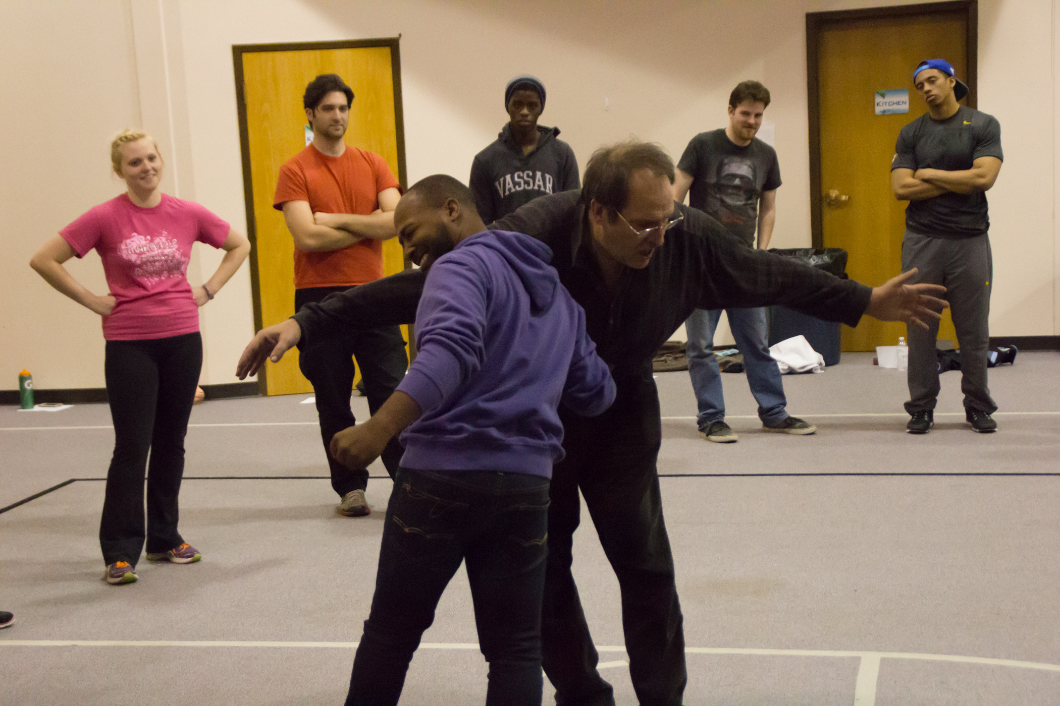 Richard Buswell teaching fight techniques on Day 1 of stunt training.